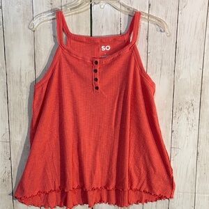 SO Coral Ribbed Button-Front Swing Cami